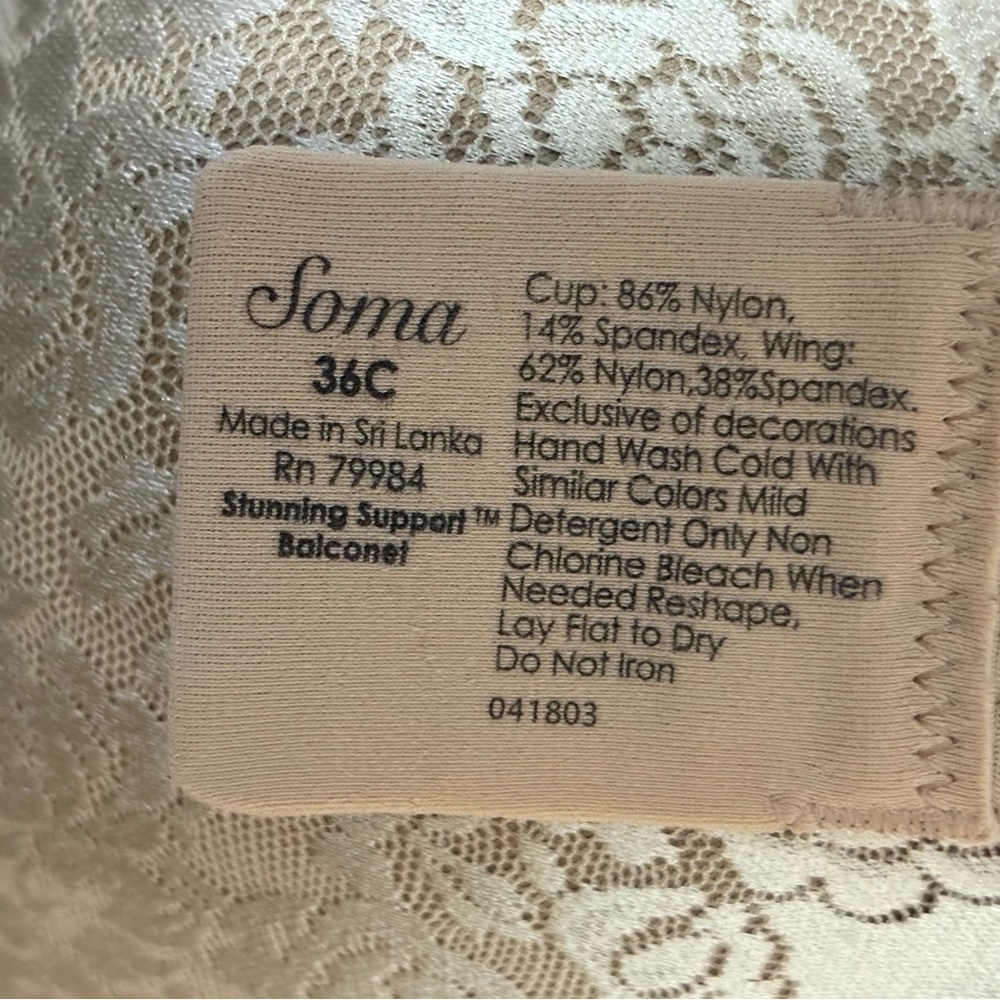 Soma Stunning Support Balconet Beige Bra with White Floral Design Size 36C EUC - Picture 2 of 4
